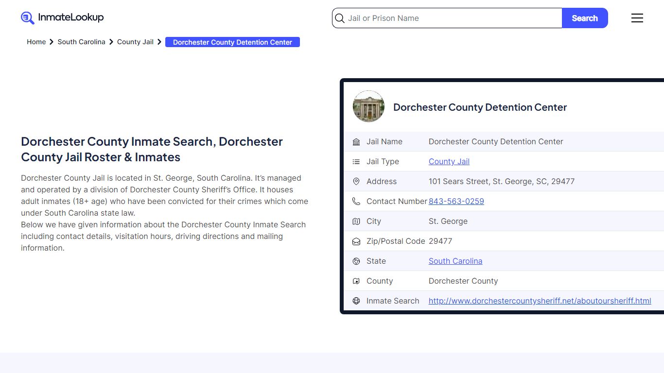 Dorchester County Inmate Search - Inmate Lookup